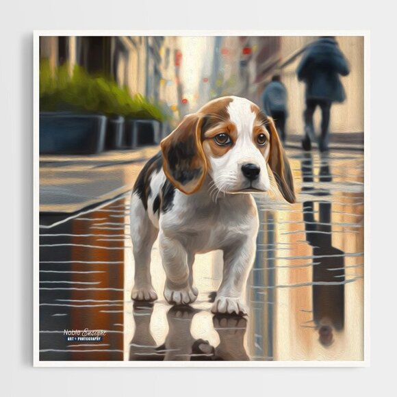 8x10 Beagle‎ in the City Watercolor Oil Painting Print - Picture 3 of 4